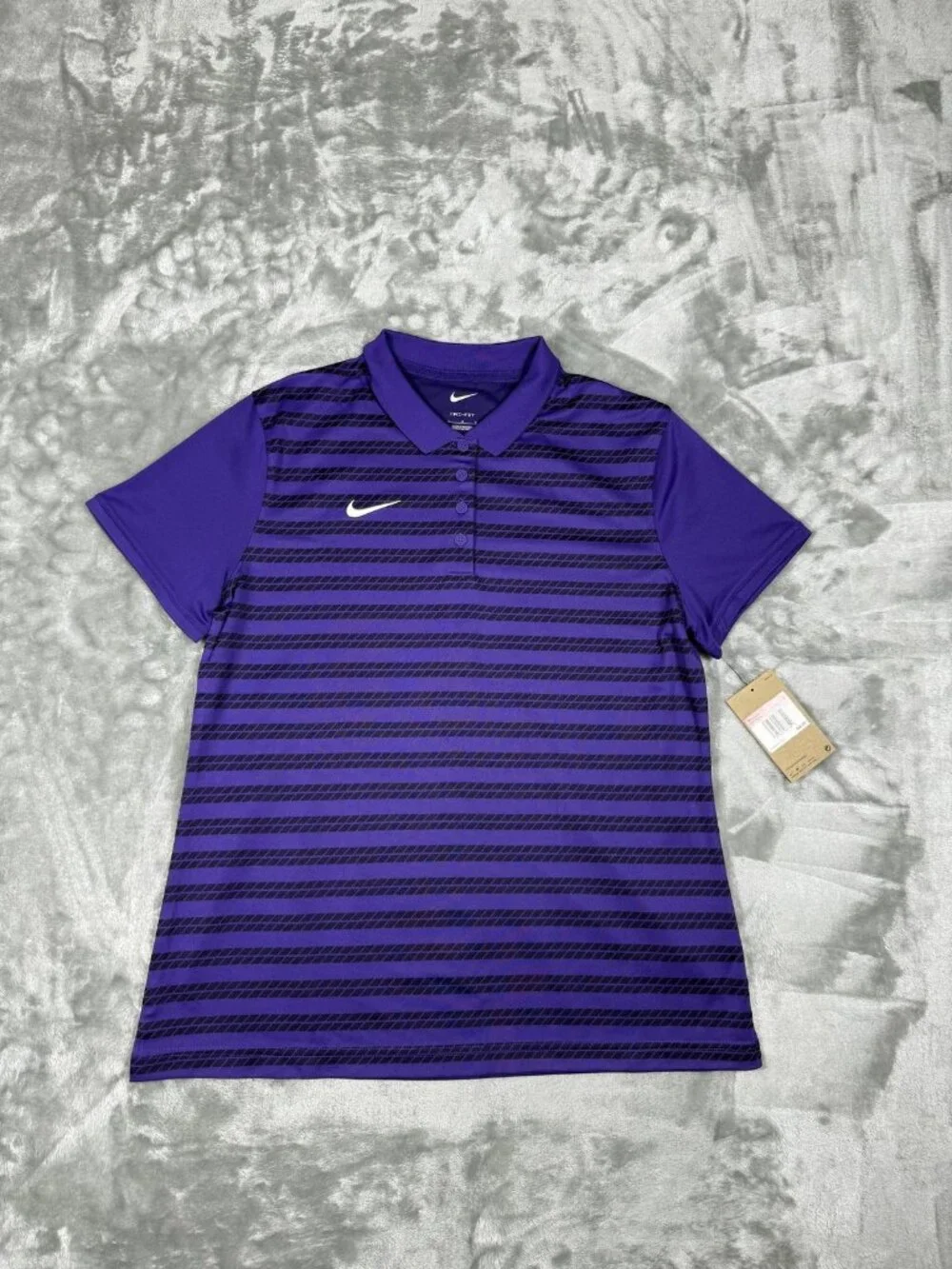 New Nike Dri-FIT Polo Shirt Women's Large Purple Striped Football FJ9573 546